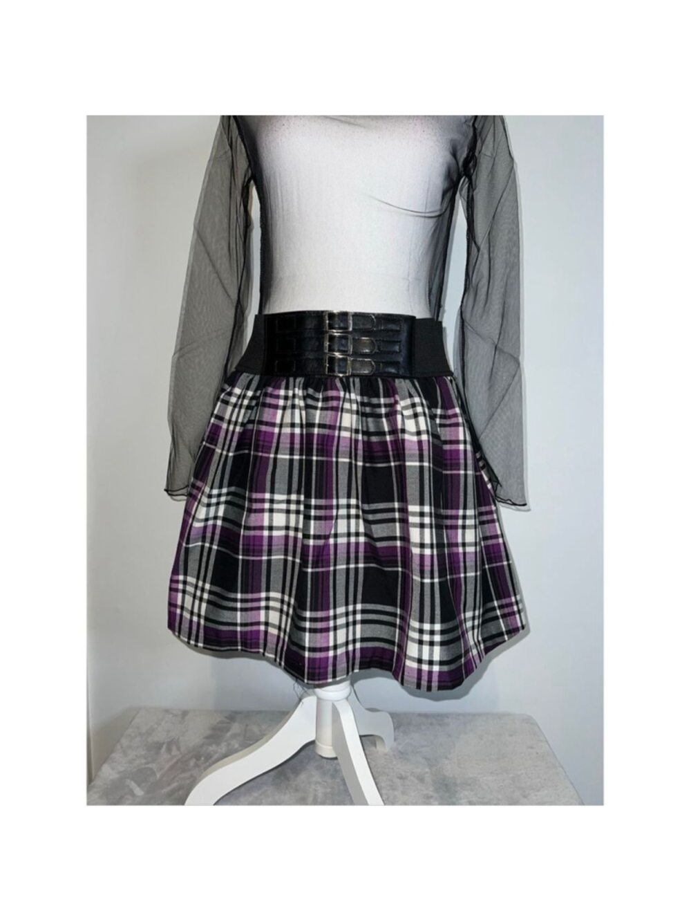 Vintage Goth Emo y2k Purple & Black Multi Buckled Mini Skirt